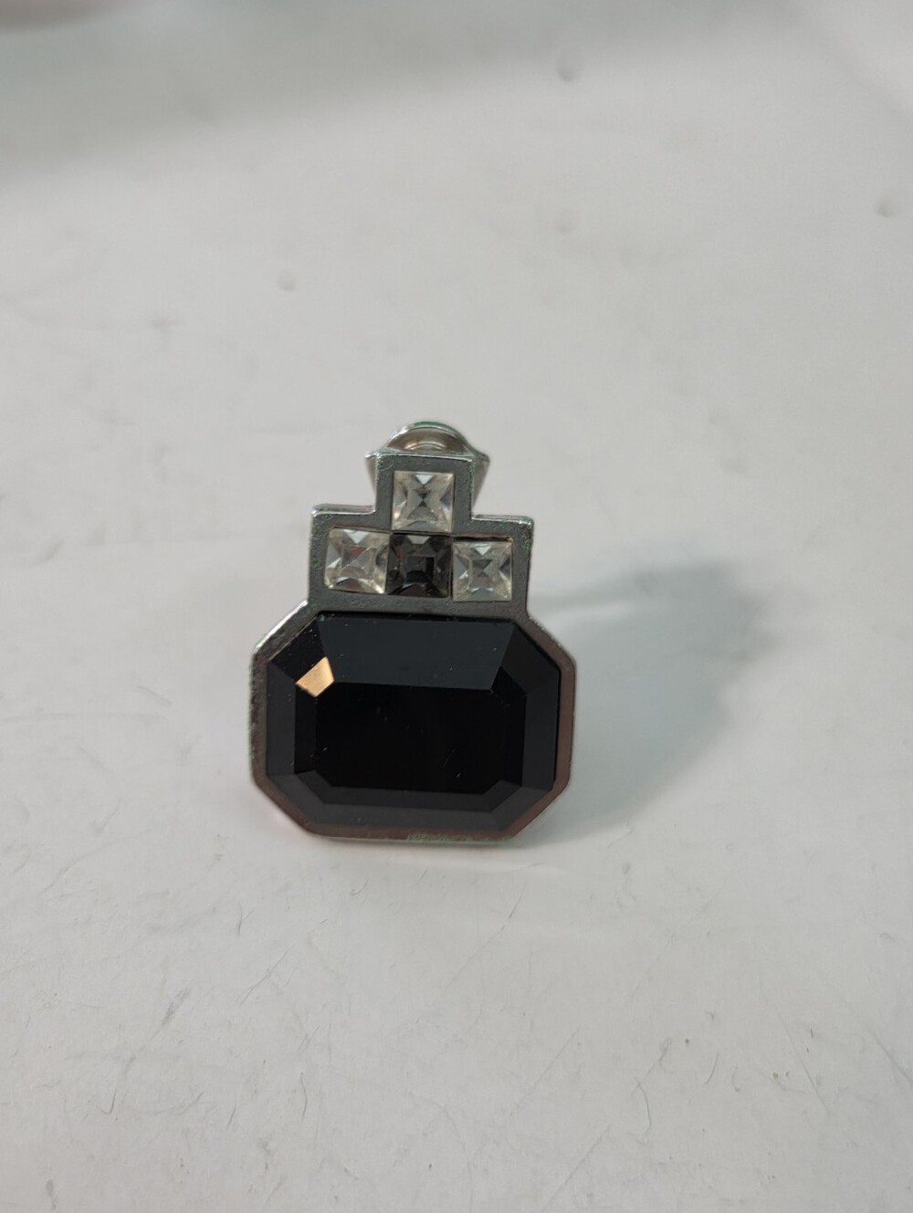 vtg YSL single replacement clip on earrings art deco silver black rhinestone